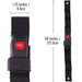 Black seat belt with measurement labels on a white background