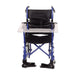 Blue and black wheelchair with a white background