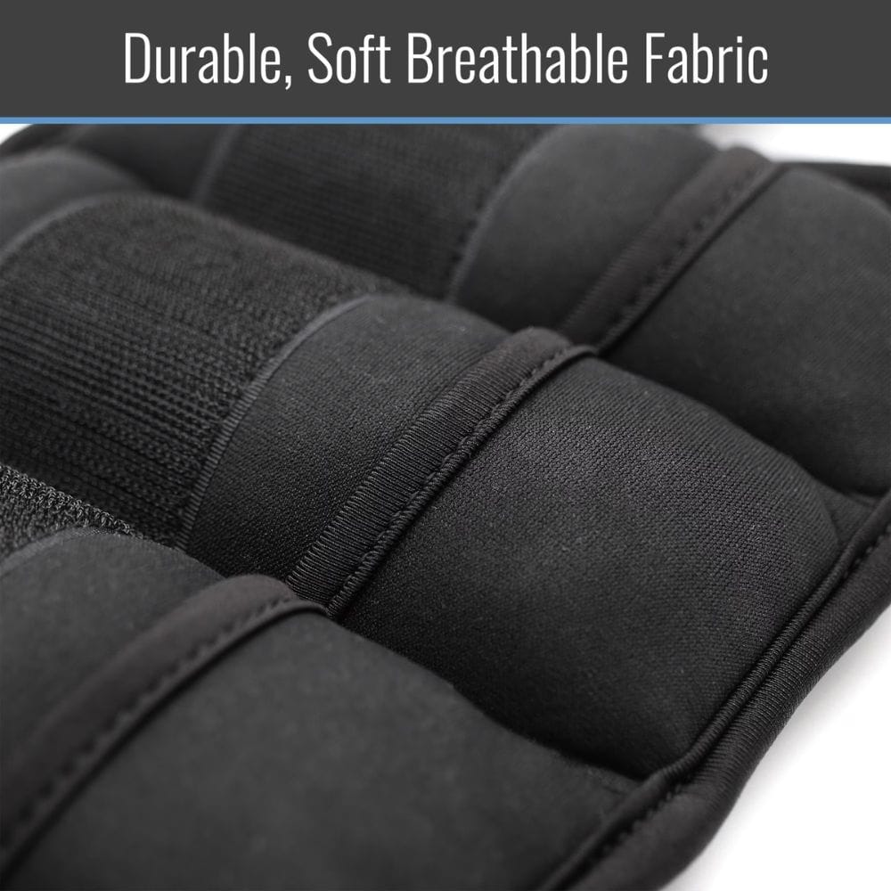 Close-up of black fabric with text 'Durable, Soft Breathable Fabric' above it.