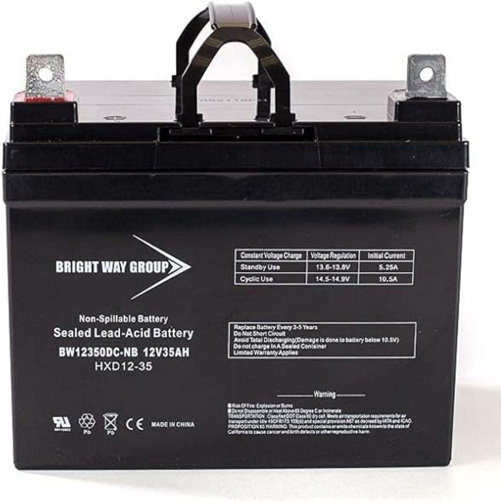 Black battery with label on a white background