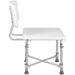 White adjustable shower chair with gray legs on a white background