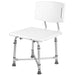 White shower chair with metal frame on a white background