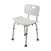 White shower chair with adjustable legs on a white background