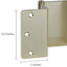 Metal bracket with dimensions labeled on a white background