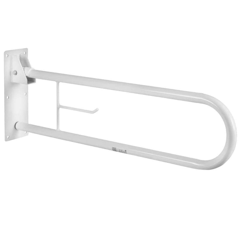 White grab bar mounted on a white background