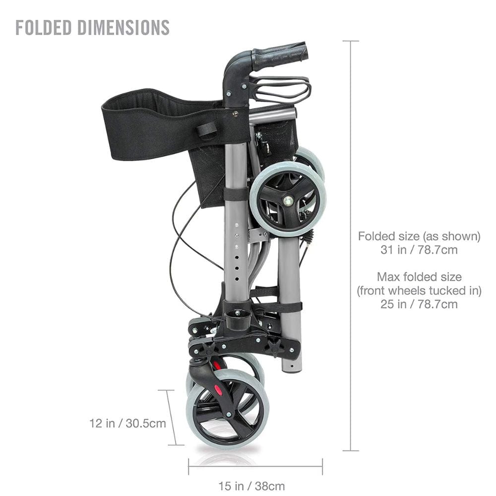 Foldable scooter with dimensions labeled on a white background
