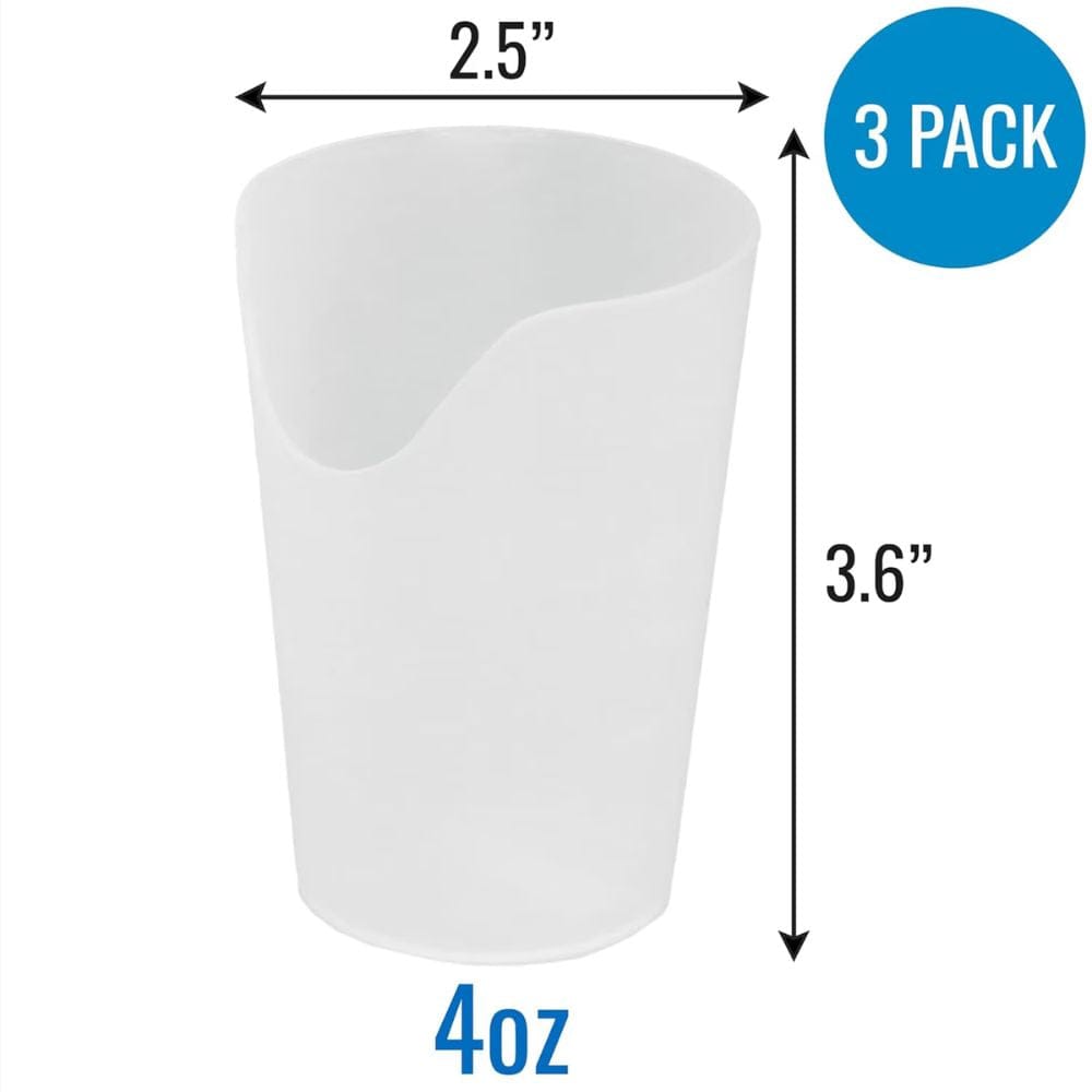 White ceramic mug with dimensions and pack information on a white background