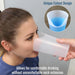 Person using a unique cutout drinking device with an inset showing its design.