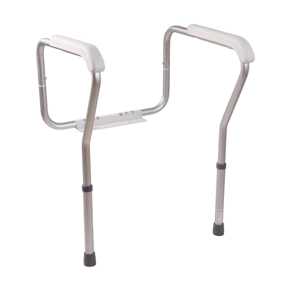 Metal bathroom safety rail with adjustable height on a white background