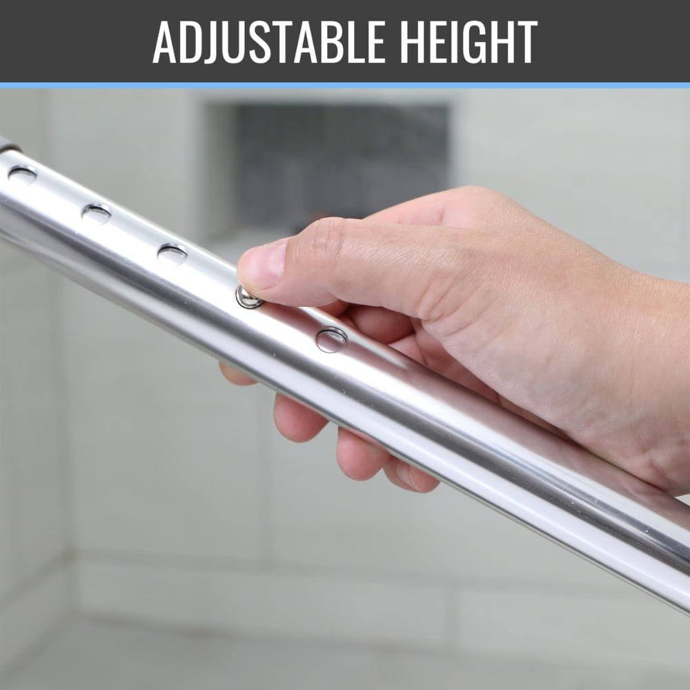 Hand adjusting an adjustable height metal rod with a blurred background