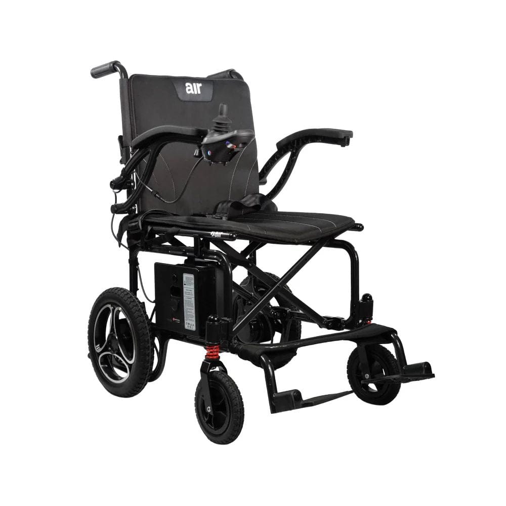 Black electric wheelchair on a white background