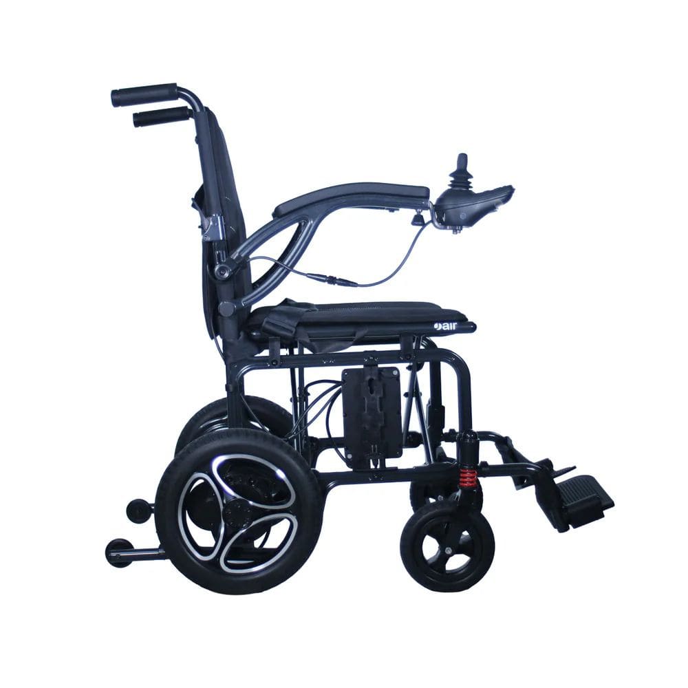Black electric wheelchair on a white background