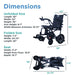 Measurement chart of a folded and unfolded wheelchair with dimensions.