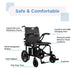 Electric wheelchair with features highlighted on a white background