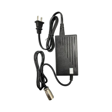 Black power adapter with cables on a white background