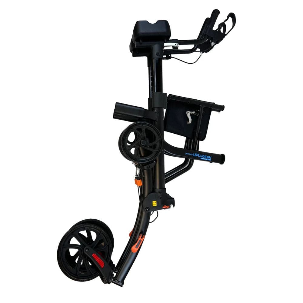 Black golf push cart with visible branding on a white background