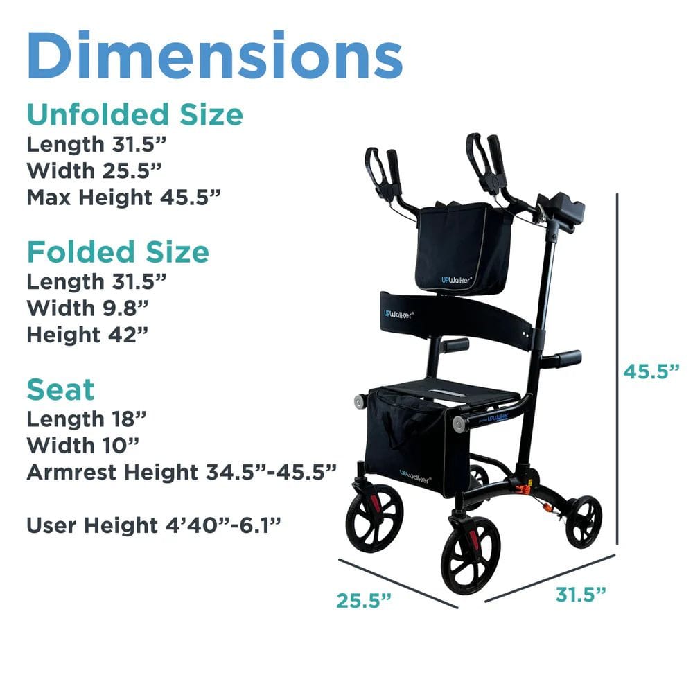 Stroller with dimensions labeled on a white background