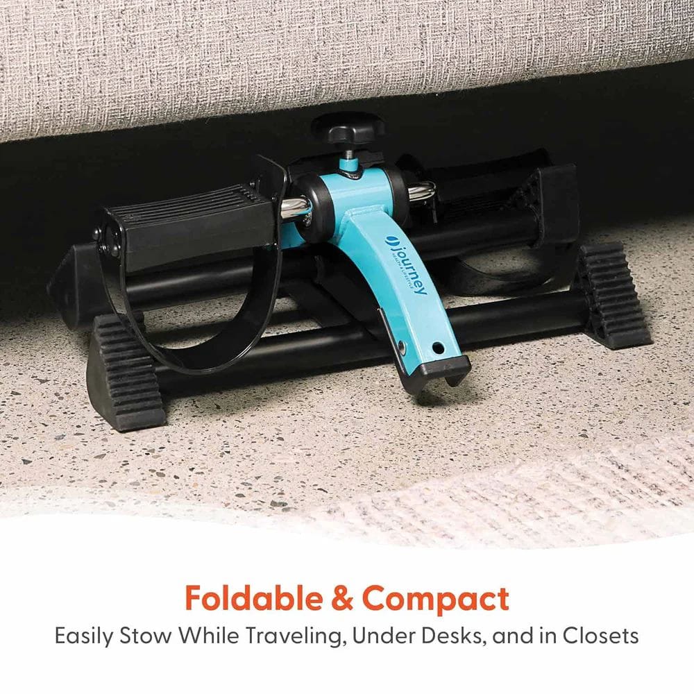 Foldable and compact cleaning tool under a piece of furniture with text highlighting its portability.