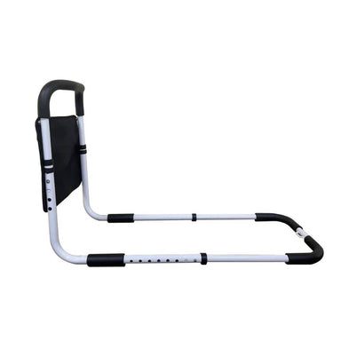 White folding chair with black armrests and seat on a white background