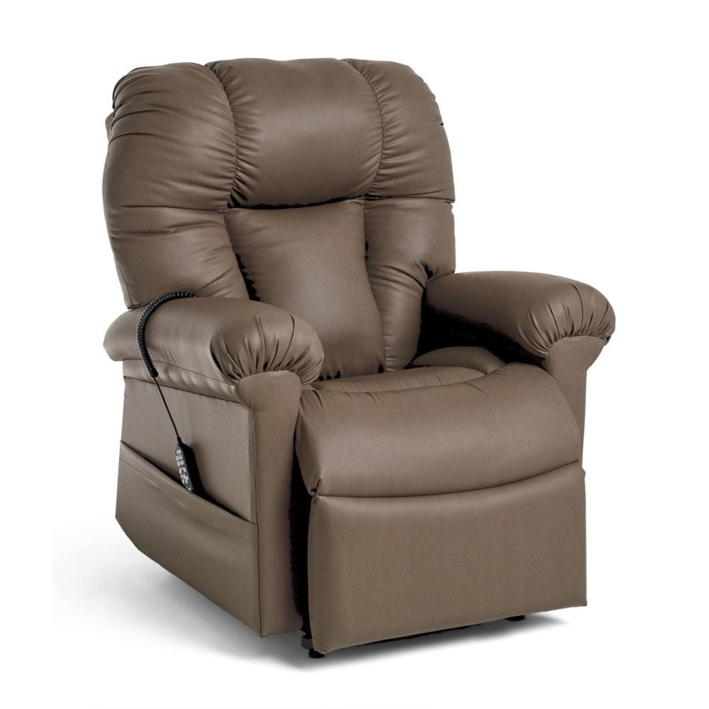 Brown leather recliner chair on a white background
