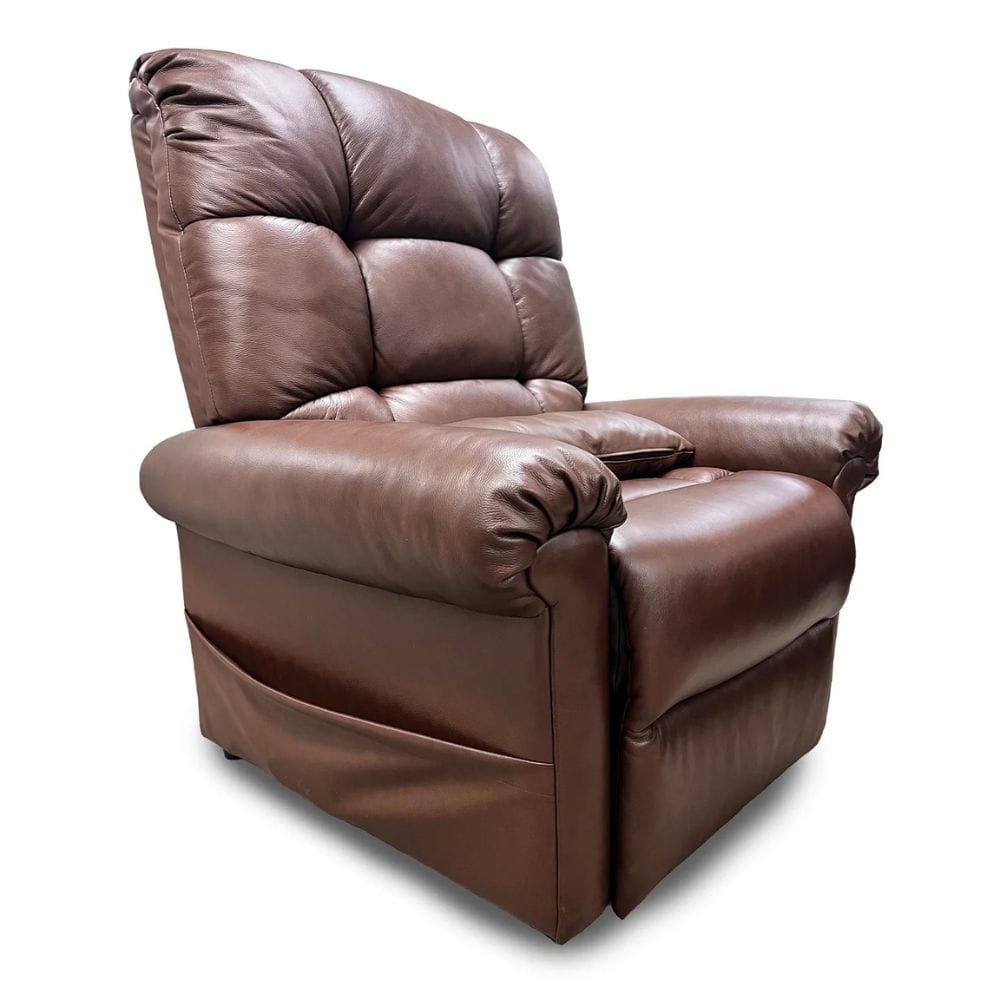 Brown leather recliner chair on a white background