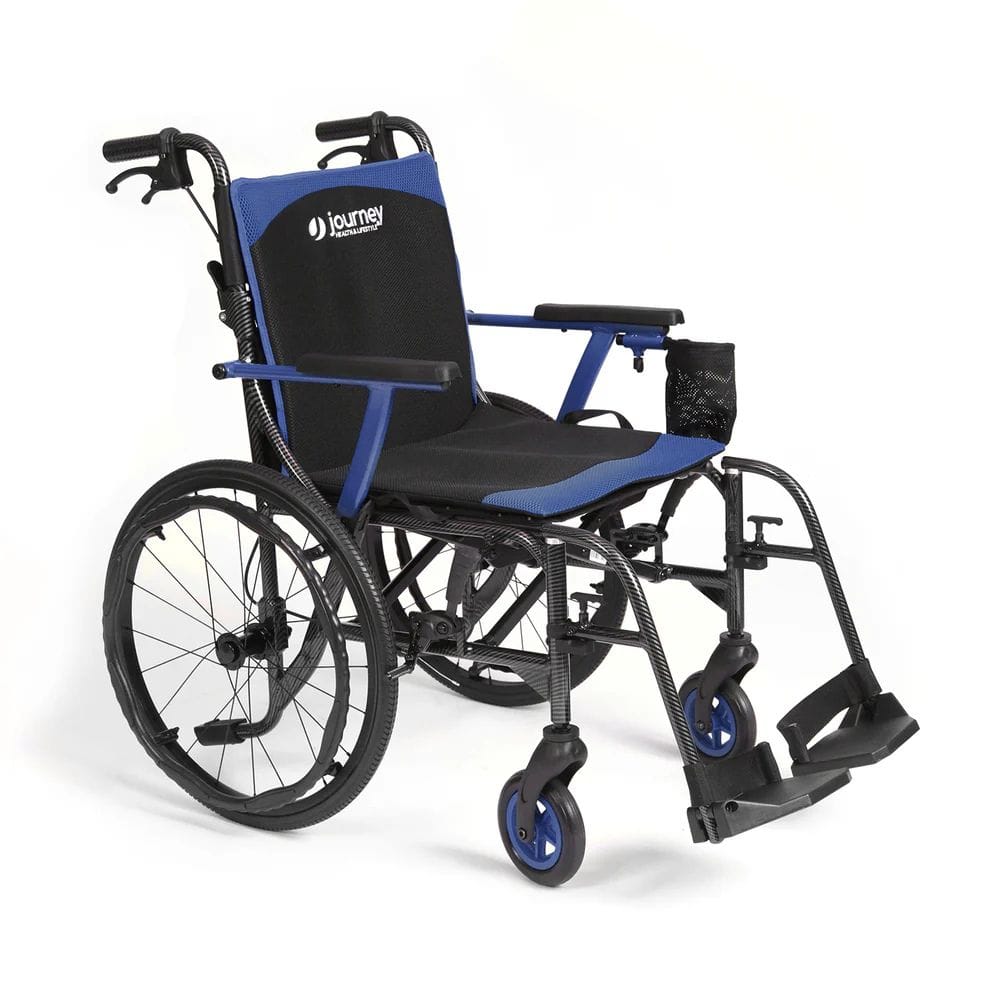 Wheelchair with blue accents on a white background