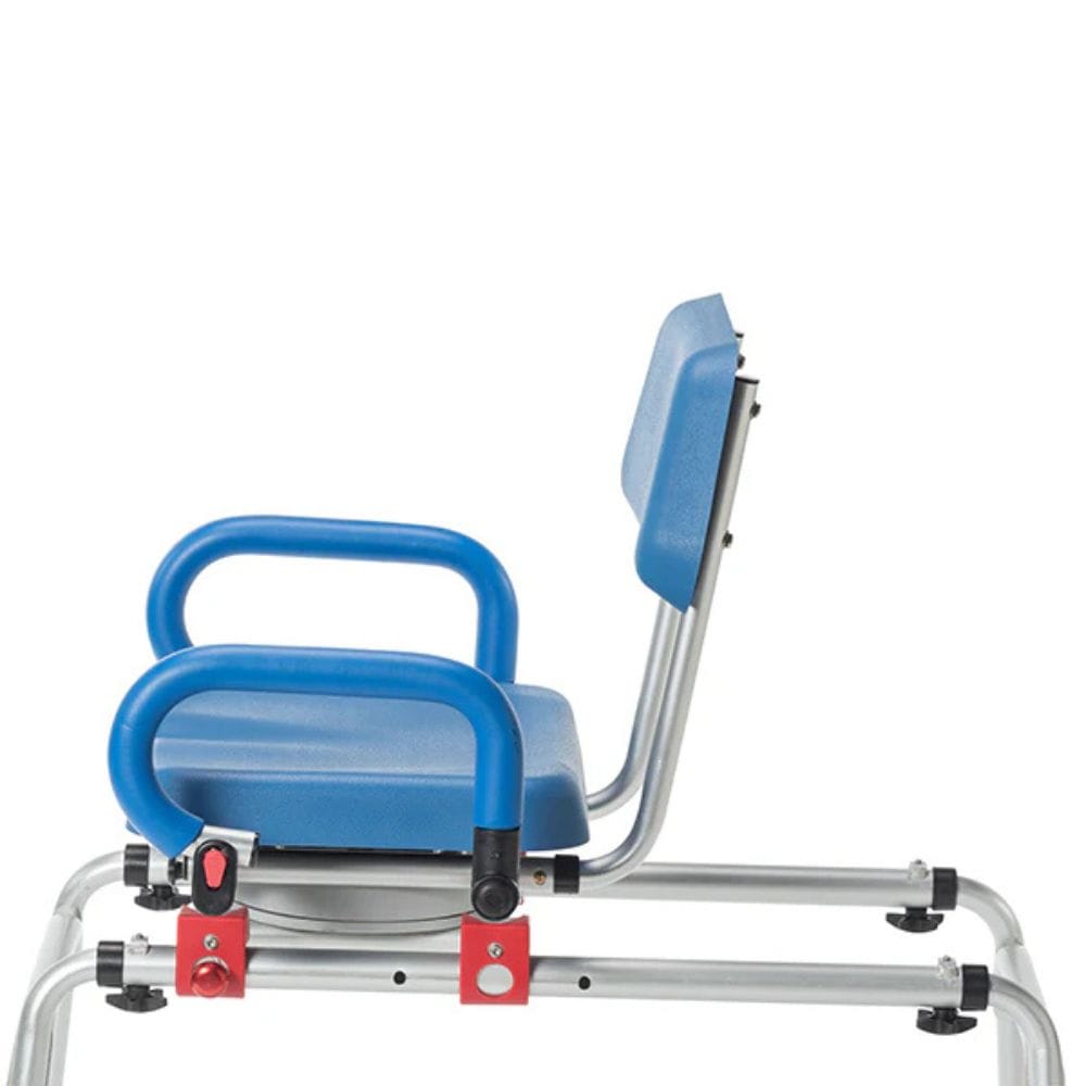 Blue and silver exercise machine on a white background