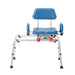 Blue and silver medical bathtub seat with backrest on a white background