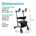 Measurement chart of a folded and unfolded walker with dimensions.