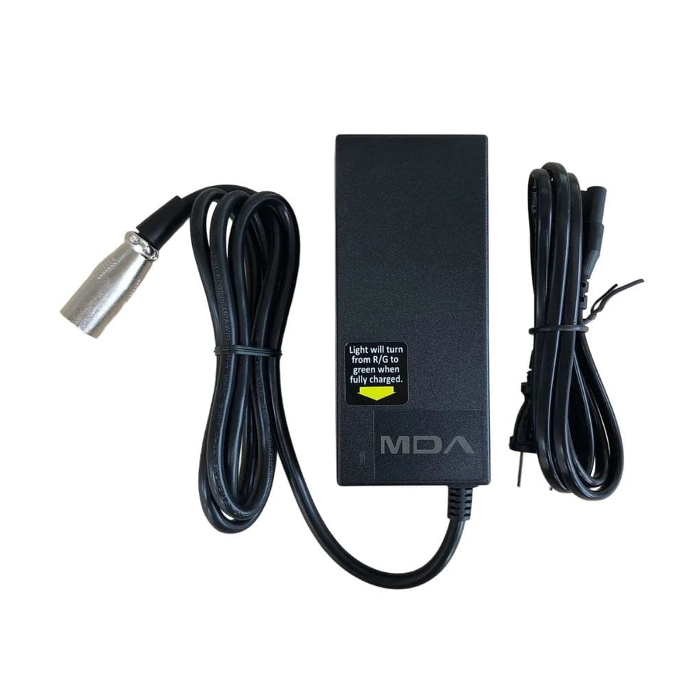 Black electronic device with cables on a white background