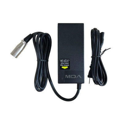 Black electronic device with cables on a white background