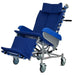 Blue reclining wheelchair on a white background