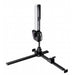 Black microphone stand on a white background