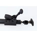Black mechanical device with a lever on a white background
