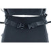 Close-up of a black textured bag with straps on a white background