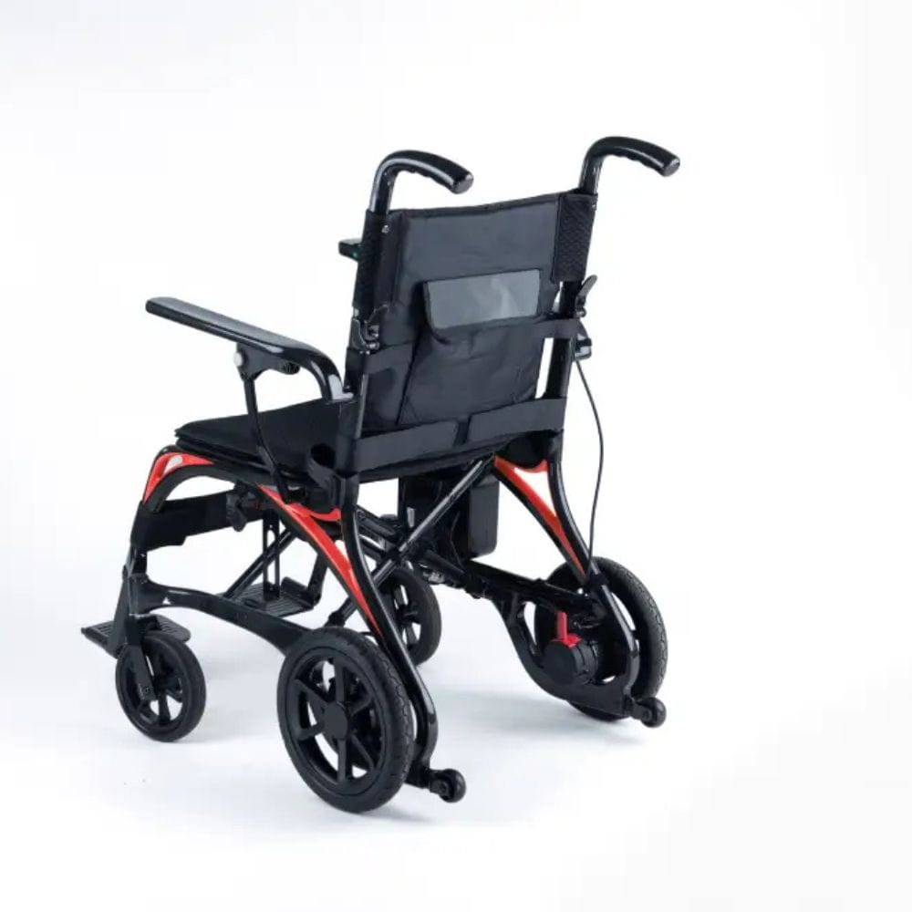 Black and red manual wheelchair on a white background