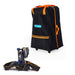 Black and orange travel bag with a portable scooter on a white background