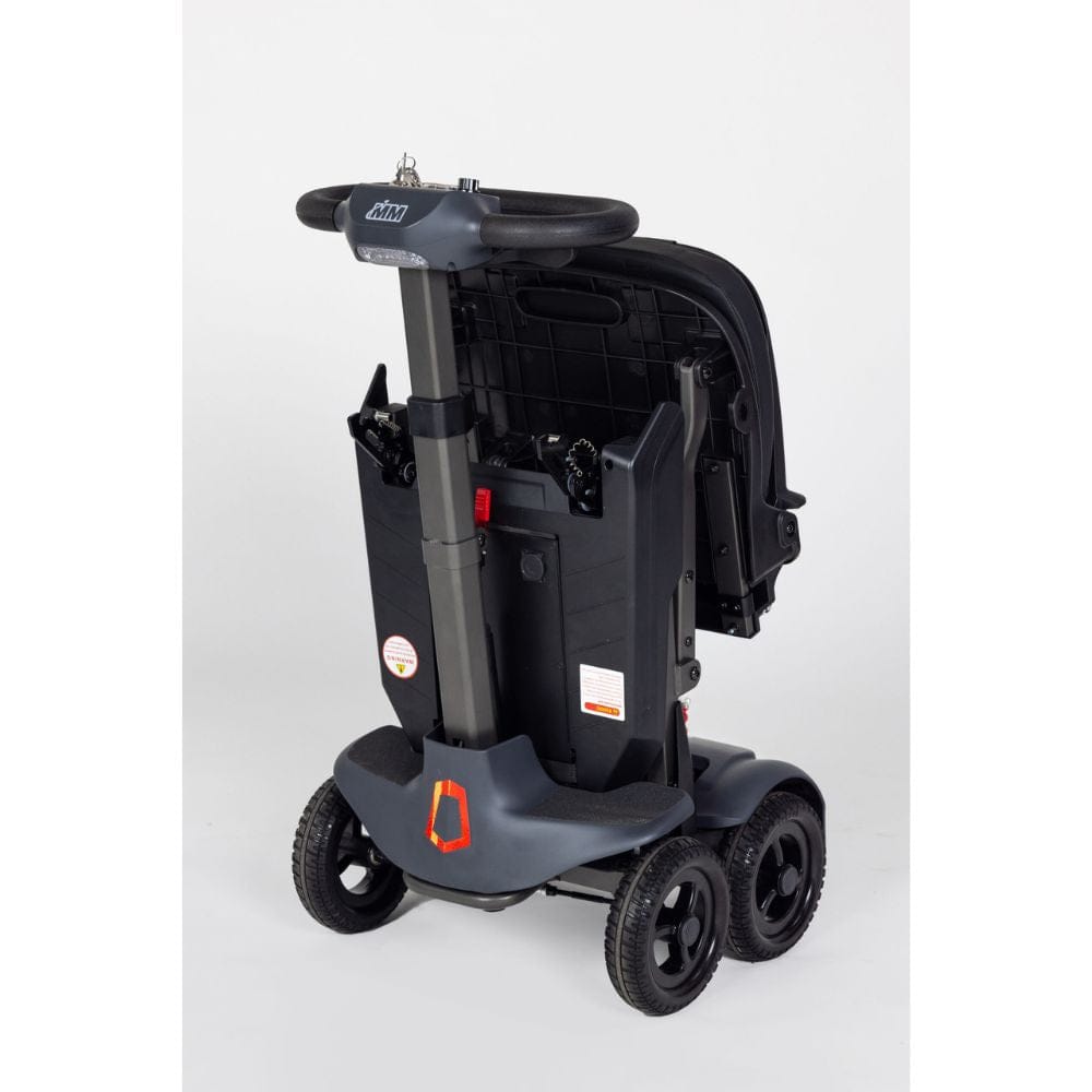 Black scooter with a folded seat on a white background