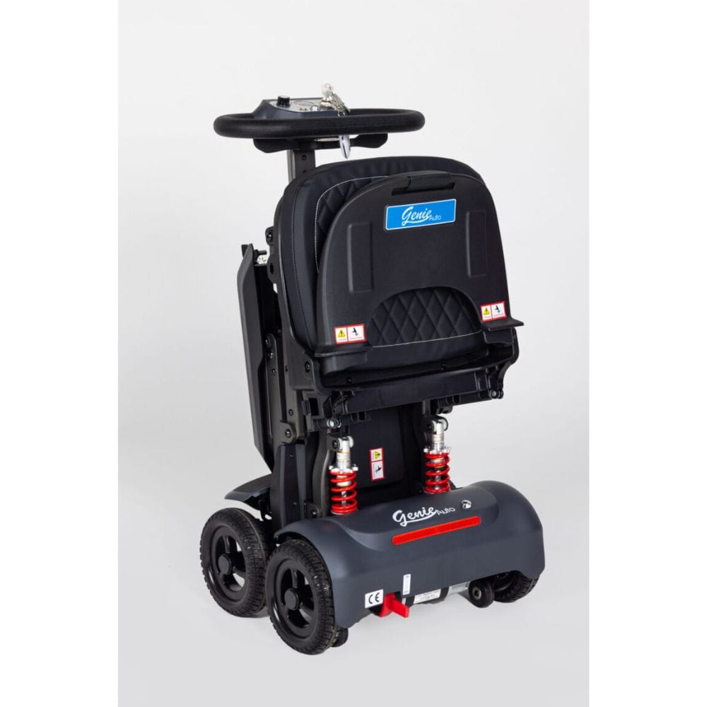 Black and gray scooter with visible branding on a white background