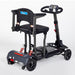 Black and gray mobility scooter with steering wheel on a white background
