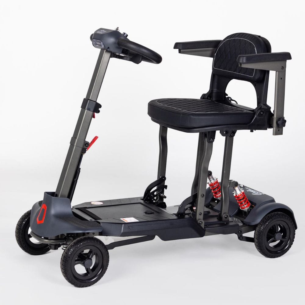 Black scooter with a seat on a white background