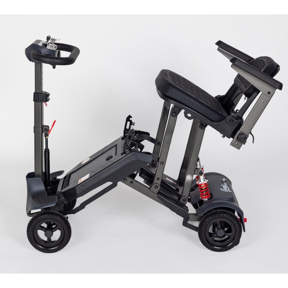 Black scooter with a seat on a white background