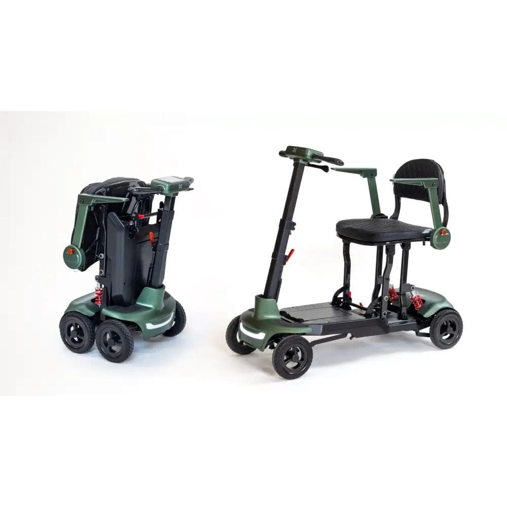 Two mobility scooters on a white background