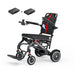 Black and red wheelchair with two additional components on a white background