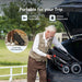 Man loading a PAISEEC travel stroller into a car trunk with 'Portable for your Trip' text and icons.