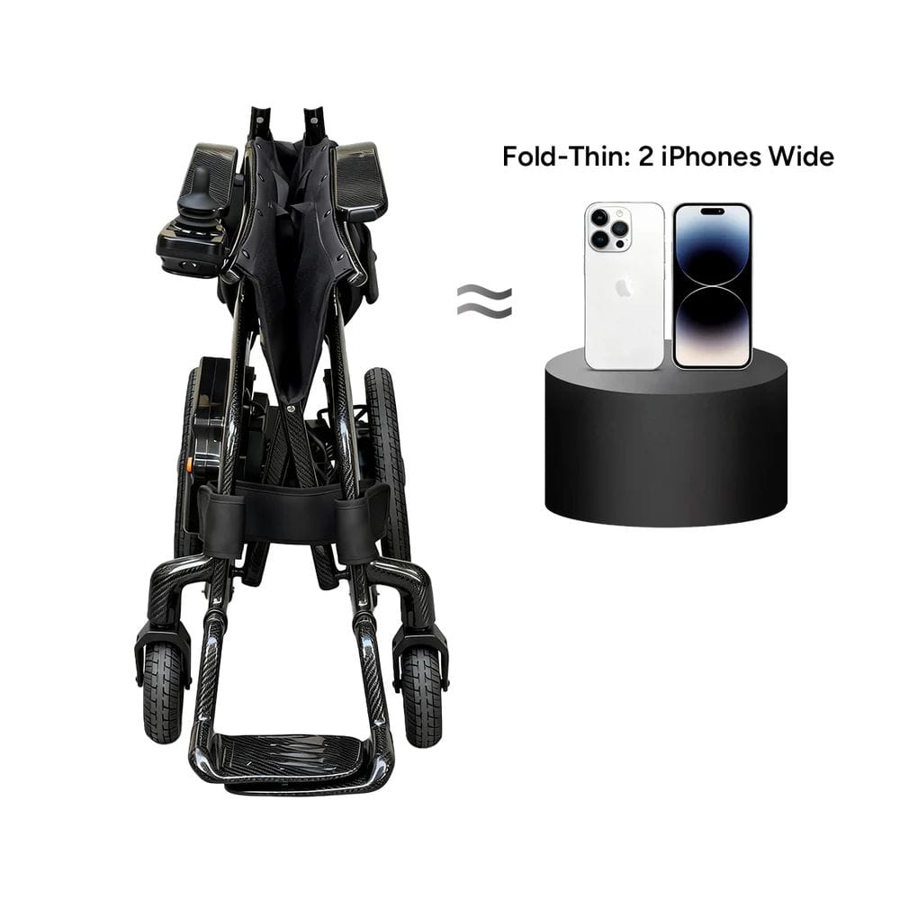 Fold-thin black scooter next to two smartphones on a white background
