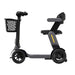 Black and gray scooter with a basket on a white background