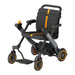 Black and orange mobility scooter on a white background