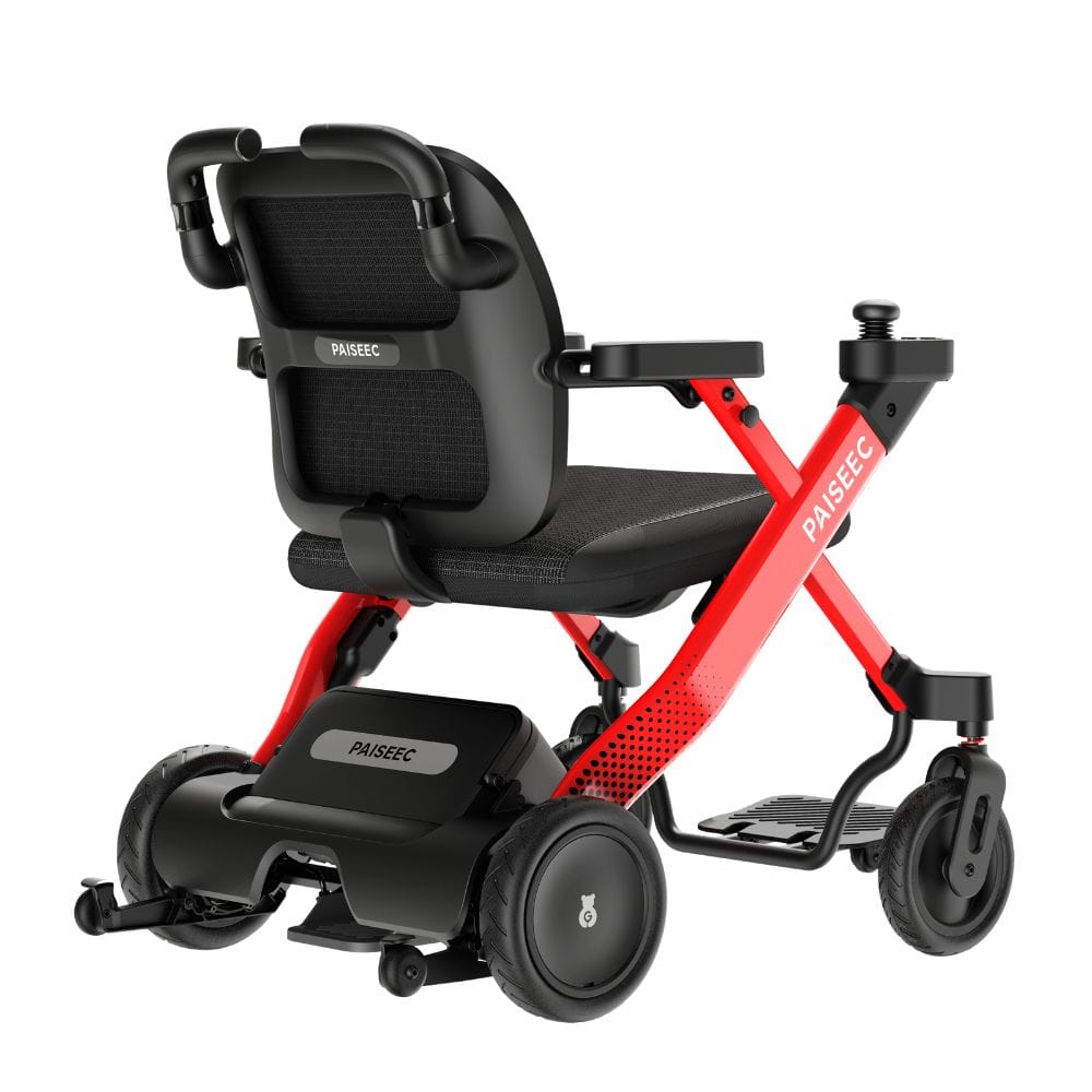 Black and red mobility scooter on a white background