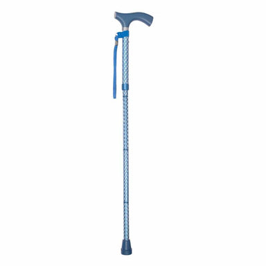 Blue walking cane on a white background